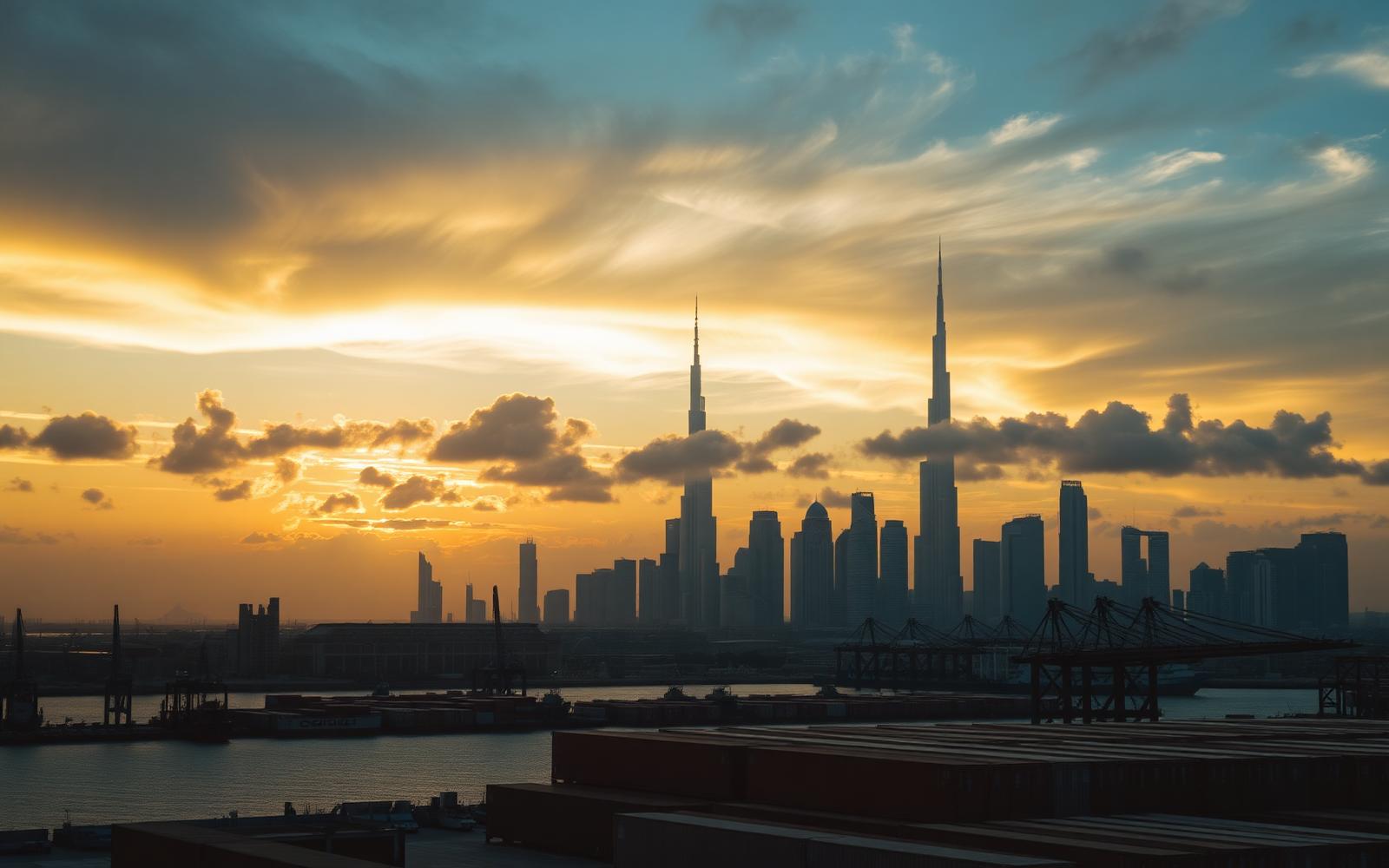 Dubai skyline at golden hour